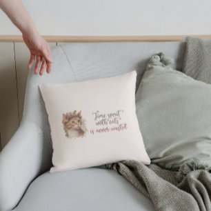 Time Spent With Cats Cute Cat Watercolor Design Throw Pillow