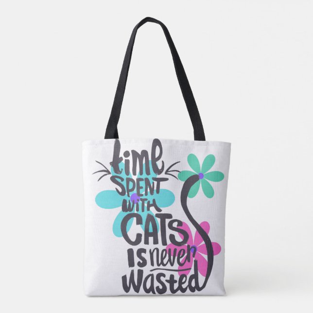Time Spent with Cats is Never wasted-Groovy/Bright Tote Bag (Back)