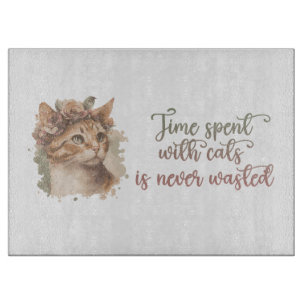 Time Spent With Cats never wasted Cute Watercolor Cutting Board