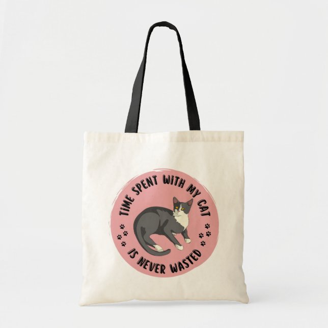 Time Spent With My Cat Is Never Wasted – Cute Cat  Tote Bag (Front)