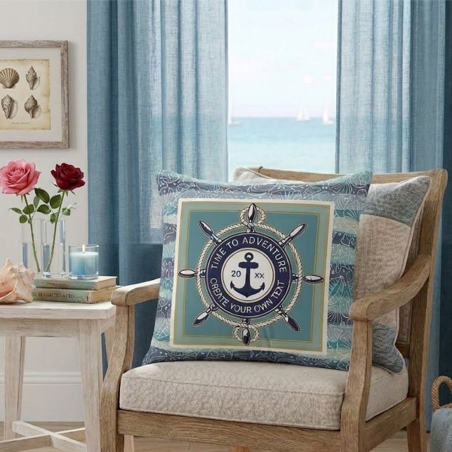 Time To Adventure Custom Maritime Boat Name Throw Pillow (Creator Uploaded)