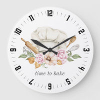 Time To Bake Baker's Tools Utensils Large Clock