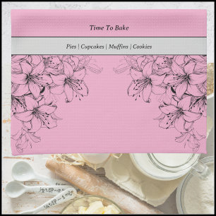 Time to Bake Pink and Black Kitchen Towel