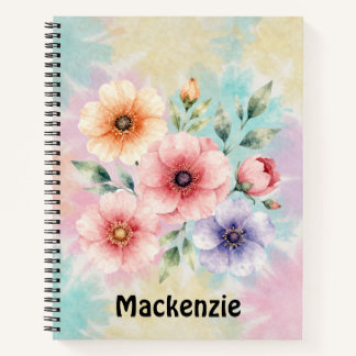 Time To Bloom Tie Dye Florals Personalized  Notebook