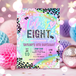 Time To Celebr-Eight Rainbow Leopard 8th Birthday Invitation