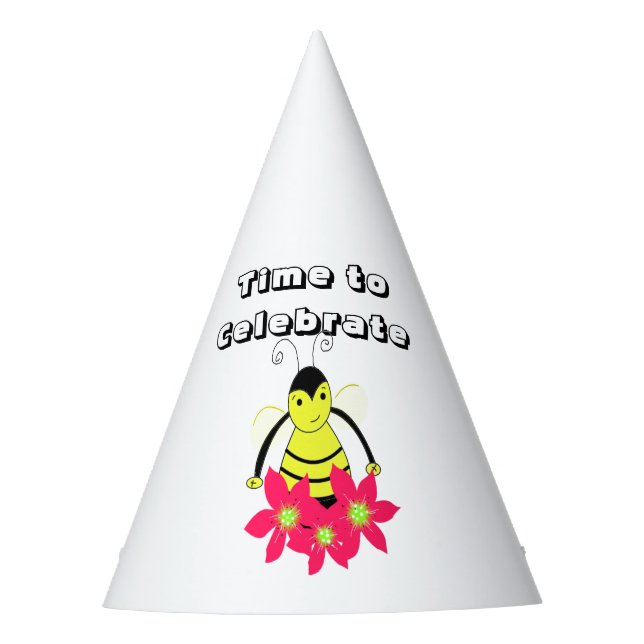 Time To Celebrate Bee With Flowers Party Hat (Front)