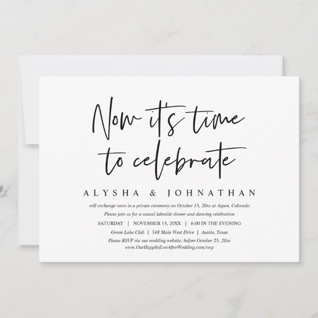 Time To Celebrate, Casual Wedding Elopement Party Invitation (Front)