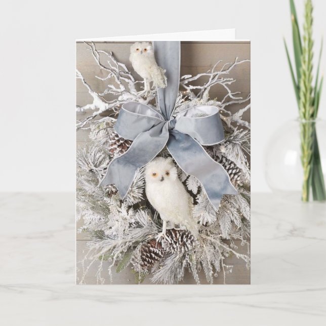 **TIME TO CELEBRATE** SAYS OWL COUPLE  CHRISTMAS HOLIDAY CARD (Front)