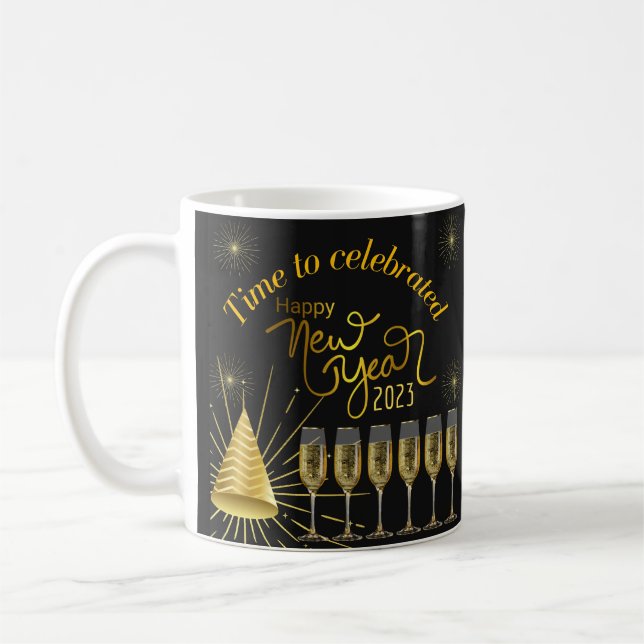 Time to celebrtate happy new year 2023 coffee mug (Left)
