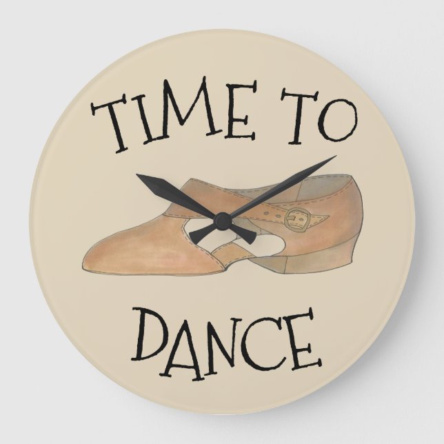 Time to Dance Tan Modern Lyrical Shoe Studio Gift Large Clock (Front)