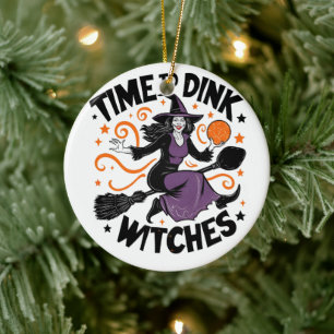 Time to Dink Witches Spooky Pickleball Halloween Ceramic Ornament