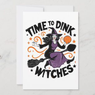 Time to Dink Witches Spooky Pickleball Halloween   Holiday Card