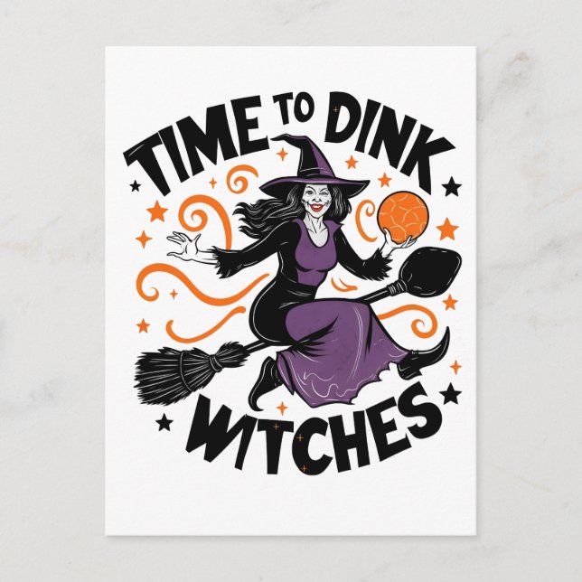 Time to Dink Witches Spooky Pickleball Halloween   Postcard (Front)