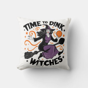 Time to Dink Witches Spooky Pickleball Halloween Throw Pillow