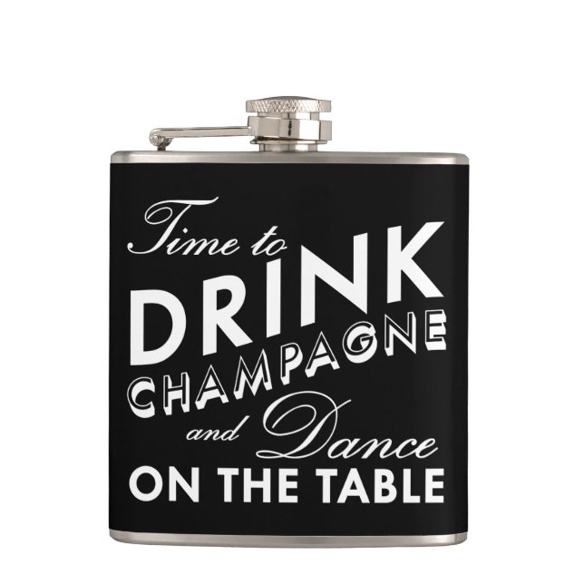 Time to Drink Champagne Black Flask (Front)