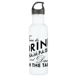 Time to Drink Champagne Black & White Water Bottle