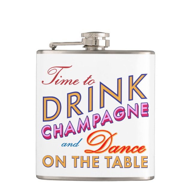 Time to Drink Champagne Colourful Flask (Front)