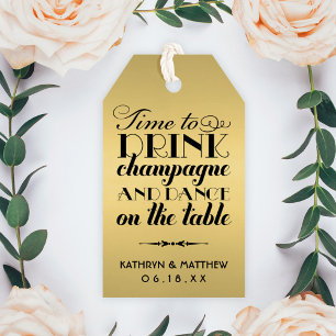Time to Drink Champagne Gold Monogram Favour Gift Tags