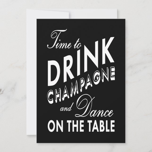 Time to Drink Champagne Holiday Invite (black) (Front)