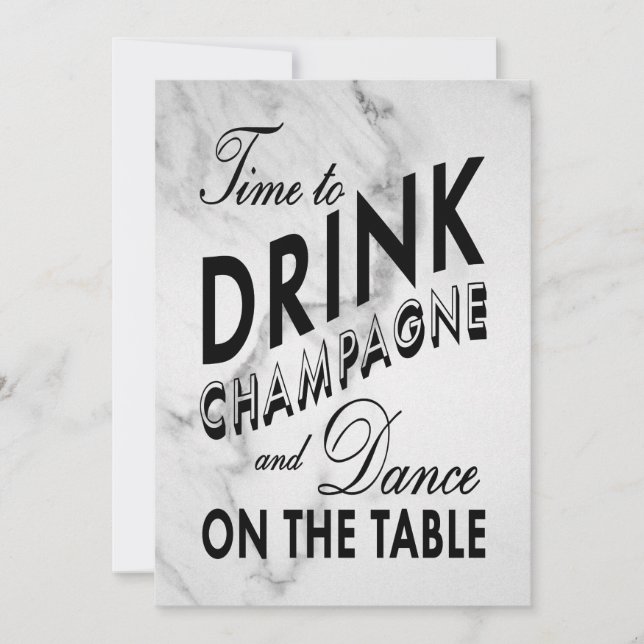 Time to Drink Champagne Holiday Invite (marble) (Front)
