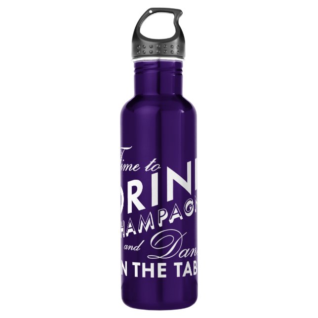 Time to Drink Champagne Purple Water Bottle (Front)