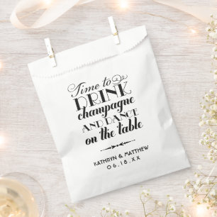 Time to Drink Champagne Quote Wedding Monogram Favour Bag