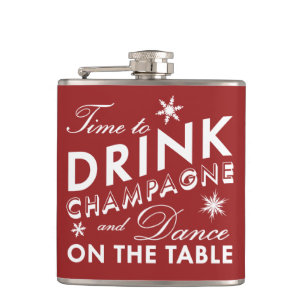 Time to Drink Champagne Red Holiday Flask