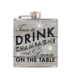 Time to Drink Champagne Rustic Holiday Flask