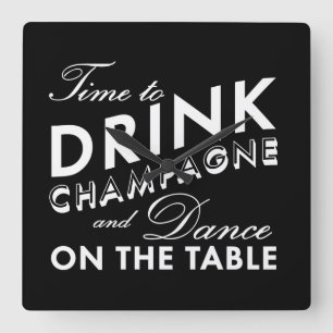 Time to Drink Champagne Wall Clock in Black