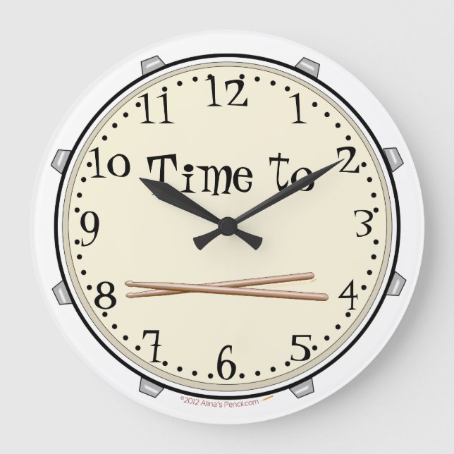Time to Drum Sticks Clock w/ Numbers and Minutes (Front)