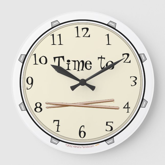 Time to Drum Wall Clock for Drummers with Numbers (Front)