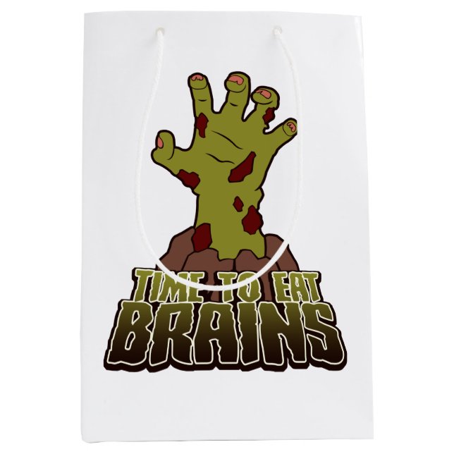 Time To Eat Brains Scary Zombie Halloween Gift Medium Gift Bag (Front)