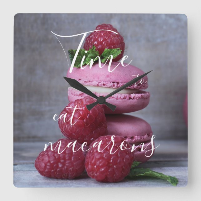Time To Eat Macarons Square Wall Clock (Front)