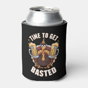 Time To Get Basted Funny Beer Thanksgiving Turkey  Can Cooler
