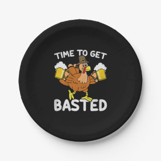 Time To Get Basted Funny Beer Thanksgiving Turkey Paper Plate