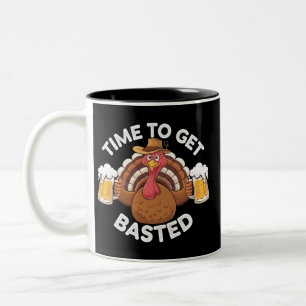 Time To Get Basted Funny Beer Thanksgiving Turkey  Two-Tone Coffee Mug
