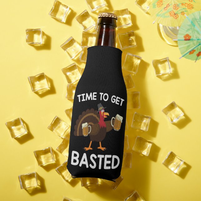 Time To Get Basted Funny Beer Turkey Thanksgiving  Bottle Cooler (In Situ Summer)