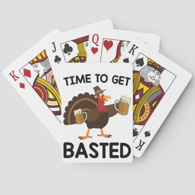 Time To Get Basted Funny Beer Turkey Thanksgiving  Playing Cards (Back)