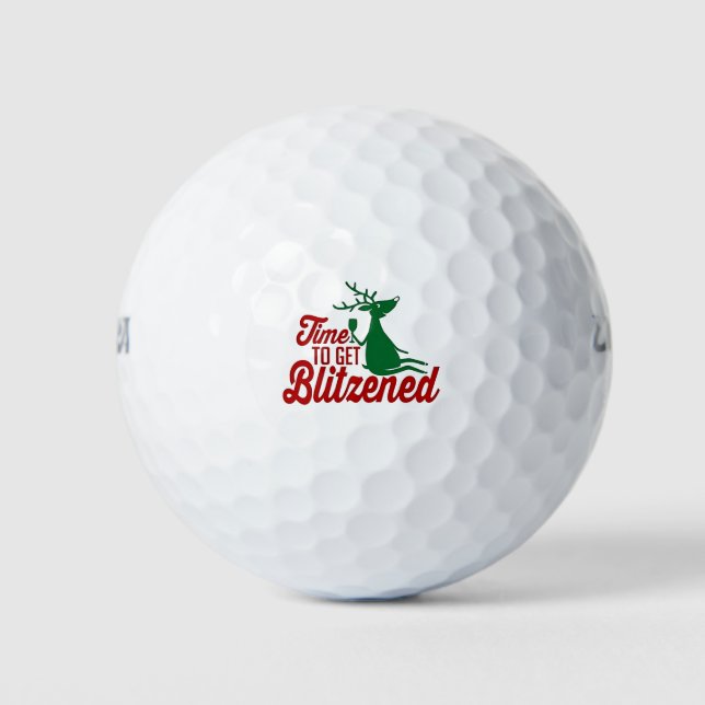 Time to Get Blitzened Christmas Reindeer  Golf Balls (Front)
