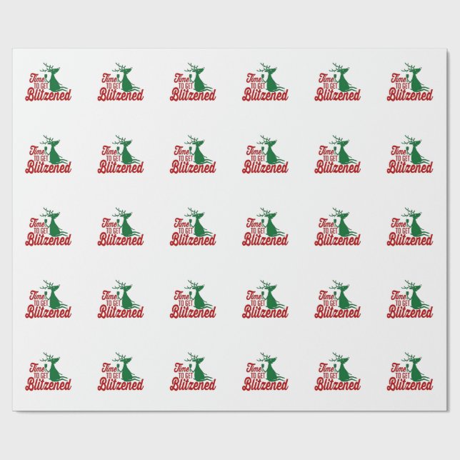 Time to Get Blitzened Christmas Reindeer  Wrapping Paper (Flat)