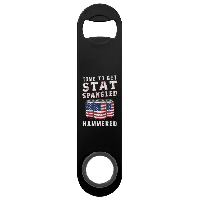 Time To Get Star Spangled Hammered Beer USA Flag Bar Key (Front)