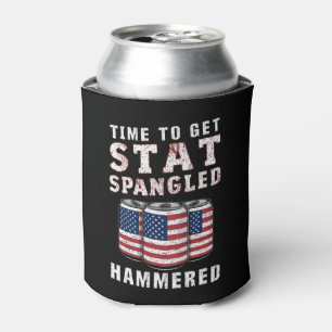 Time To Get Star Spangled Hammered Beer USA Flag Can Cooler
