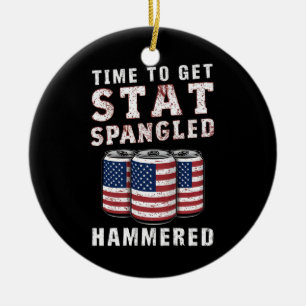 Time To Get Star Spangled Hammered Beer USA Flag Ceramic Ornament