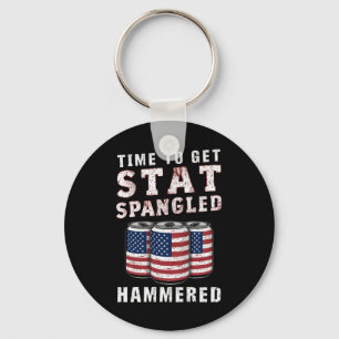 Time To Get Star Spangled Hammered Beer USA Flag Keychain