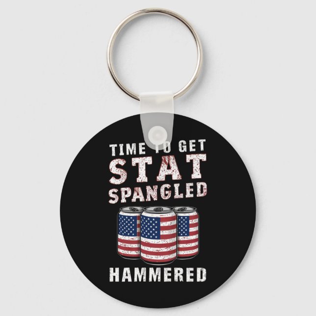 Time To Get Star Spangled Hammered Beer USA Flag Keychain (Front)