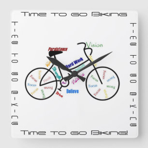Time to go Biking, Bikes with Motivational Word Square Wall Clock