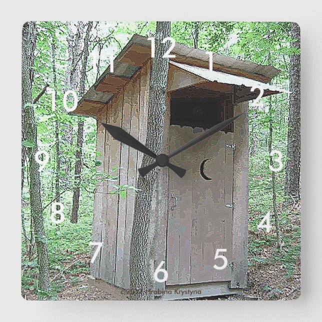 TIME TO GO! OUTHOUSE WALL CLOCK IN THE WOODS (Front)