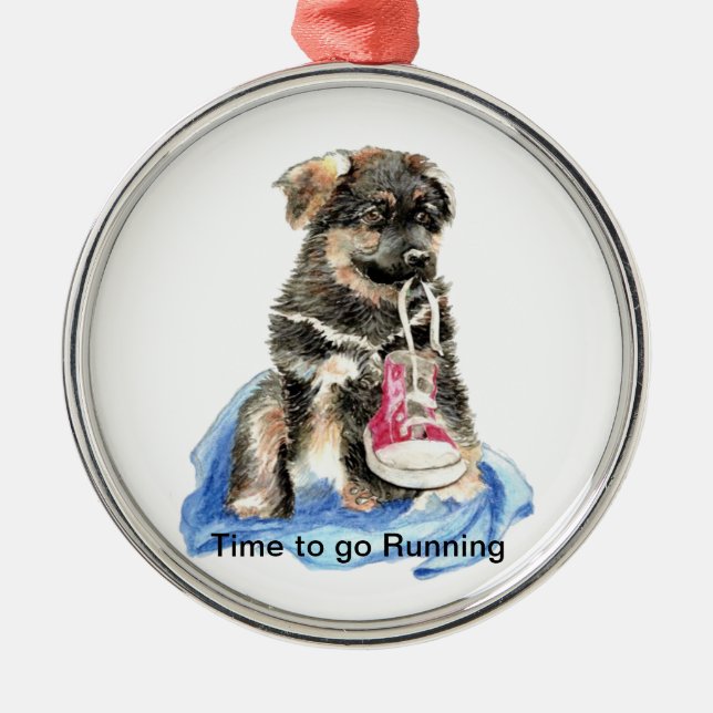 Time to go Running Motivation Quote Cute Dog Metal Ornament (Front)