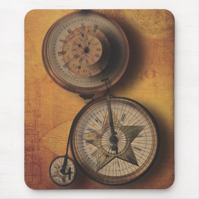 Time to Go Steampunk Clock on Victorian Bicycle Mouse Pad (Front)