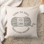 Time to Knit Blush Pink Throw Pillow<br><div class="desc">A cute illustrated,  time to knit themed throw pillow featuring a ball of yarn. The text reads: time to knit and knit purl repeat. A light pastel peach background. A gift for an avid knitter. A unique gift for a knitter or crafters studio.</div>